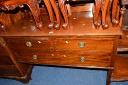 AN EDWARDIAN MAHOGANY AND INLAID DRESSING CHEST with three various drawers and an oval mirror
