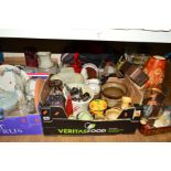 FIVE BOXES AND LOOSE SUNDRY ITEMS to include a Royal Doulton 'Berkshire' tea set (some seconds),