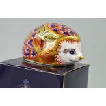 A BOXED ROYAL CROWN DERBY PAPERWEIGHT, 'Orchard Hedgehog' gold stopper, exclusively for Collectors
