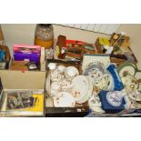 SEVEN BOXES AND LOOSE CERAMICS, GLASS, SUNDRY ITEMS ETC, to include Colclough tea/dinnerwares,