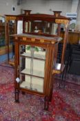 AN EARLY 20TH CENTURY MAHOGANY AND INLAID ARTS & CRAFTS DISPLAY CABINET, rectangular top above an