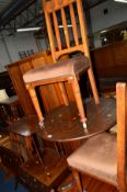 A GEORGIAN OAK CIRCULAR TOPPED TRIPOD TABLE and a set of four oak high back chairs (5)