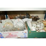 FIVE BOXES OF ASSORTED CERAMICS AND GLASS etc, to include Royal Doulton 'Angelique' plates,