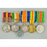 BOER WAR AND WWI MEDALS, as follows, Queens South Africa, bars Wittebergen, Transvaal, Cape Colony