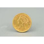 A GOLD FIVE DOLLAR COIN, 1906, U.S.A. Denver Mint, approximately 8.3 grams, .900 fine