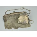 AN EARLY 20TH CENTURY SILVER PLATED CHAIN MAIL EVENING BAG, together with an EPNS purse (2)