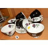 ROYAL ALBERT 'MASQUERADE' TEAWARES, to include two sugar bowls, eight cups (hairline in one),