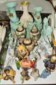 A COLLECTION OF ORIENTAL STYLE CERAMICS to include ornamental Dragons, Dogs of Fo, vases with