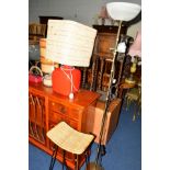 A 1960'S/70'S GLAZED BRIGHT RED CUBED TABLE LAMP with original shade, another table lamp, a modern