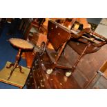 A G PLAN TEAK STOOL, a mahogany wine table, mahogany italian coffee table and a mahogany tea trolley