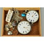 A SELECTION OF SILVER AND WHITE METAL JEWELLERY to include two pocket watches, a Mexican abalone