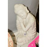 A CERAMIC ORIENTAL FIGURE, seated, height approximately 35cm