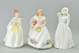 THREE ROYAL DOULTON FIGURES, 'Joanne' HN3422, 'Flower of Love' HN2460 and another unmarked (3)
