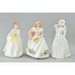 THREE ROYAL DOULTON FIGURES, 'Joanne' HN3422, 'Flower of Love' HN2460 and another unmarked (3)