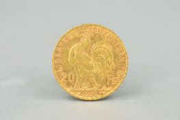 A GOLD ROOSTER 1903 FRENCH 20 FRANC COIN, approximately 6.4 grams, .900 fine