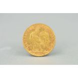 A GOLD ROOSTER 1903 FRENCH 20 FRANC COIN, approximately 6.4 grams, .900 fine