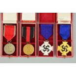 TWO BOXED 3RD REICH FAITHFUL AWARD CROSS MEDALS, as follows, a silver award (25 years) with named