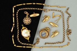 A SELECTION OF JEWELLERY AND BROKEN PIECES OF JEWELLERY to include a swivel compass, a pendant