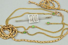 THREE ITEMS OF JEWELLERY to include an early 20th Century white gold diamond set initial brooch, old