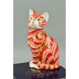 A ROYAL CROWN DERBY PAPERWEIGHT, 'Ginger Tom' with a box and a stopper