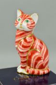 A ROYAL CROWN DERBY PAPERWEIGHT, 'Ginger Tom' with a box and a stopper