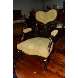 AN EDWARDIAN MAHOGANY PARLOUR CHAIR on ceramic casters (sd)