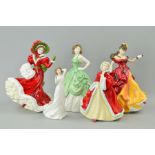 FIVE ROYAL DOULTON FIGURES, 'Kelly' HN4157, 'Belle' HN3703, 'Christmas Day 2005' HN4723, 'Rachel'