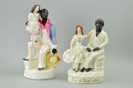 TWO VICTORIAN STAFFORDSHIRE POTTERY FIGURE GROUPS, titled 'Eva & Uncle Tom' and 'Uncle Tom and Eva',