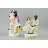 TWO VICTORIAN STAFFORDSHIRE POTTERY FIGURE GROUPS, titled 'Eva & Uncle Tom' and 'Uncle Tom and Eva',