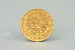 A GOLD 100 KURUSH COIN, Turkey 1909-18, .917, approximately 7.2 grams