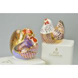 TWO BOXED ROYAL CROWN DERBY PAPERWEIGHTS, 'Cockerel' and 'Chicken', with gold stoppers