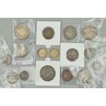 A GROUP OF SIXTEEN 17TH-18TH AND 19TH CENTURY SILVER COINS, to include 1576 Elizabeth sixpence,