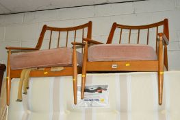 A PAIR OF CINTIQUE TEAK FRAMED STICK BACK ARMCHAIRS with swept armrests (2)