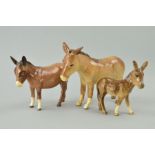 THREE BESWICK DONKEYS to include Donkey No1364B, Donkey Foal No2110 and Donkey No2267A (3)