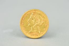 A GOLD FIVE DOLLAR COIN, U.S.A., 1879