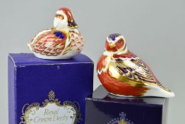 TWO BOXED ROYAL DOULTON DERBY PAPERWEIGHTS, 'Chaffinch' and 'Swimming Duckling', both with gold
