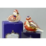 TWO BOXED ROYAL DOULTON DERBY PAPERWEIGHTS, 'Chaffinch' and 'Swimming Duckling', both with gold