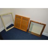 A TEAK GLAZED TWO DOOR COLLECTORS DISPLAY CASE, another display case and a rifle rack (3)