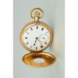 A GOLD PLATED HALF HUNTER POCKET WATCH