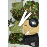 MENS ARMY COVERALL, both paint stained, size 190/108, together with green wool gloves, white