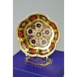 A BOXED ROYAL CROWN DERBY IMARI PETAL TRAY, '1128' pattern, gold banded