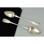 A PAIR OF GEORGE IV SILVER FIDDLE PATTERN BASTING SPOONS, makers Andrew Wilkie and Js.H, Edinburgh