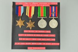 A WWII GROUP OF MEDALS, (all un-named), attributed to Capt/Lt. Col. P/120548 Leslie James Jackson,