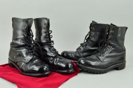 TWO PAIRS OF BRITISH ARMY BLACK COMBAT LEATHER BOOTS, both size 9, one pair has been highly bulled