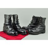 TWO PAIRS OF BRITISH ARMY BLACK COMBAT LEATHER BOOTS, both size 9, one pair has been highly bulled