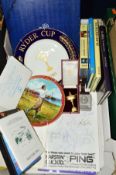 GOLF RYDER CUP INTEREST, a Garrard cased 1989 trophy badge, autographs from 1985 Bells Ryder Cup and