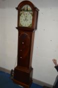A 19TH CENTURY AND LATER MAHOGANY EIGHT DAY LONGCASE CLOCK, the painted dial with Arabic numerals,