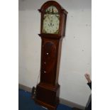 A 19TH CENTURY AND LATER MAHOGANY EIGHT DAY LONGCASE CLOCK, the painted dial with Arabic numerals,