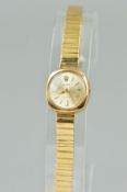 A MID 20TH CENTURY 9CT GOLD LADY'S ROLEX PRECISION WRISTWATCH, cushion shaped case measuring