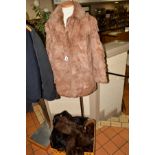 A MINK FUR JACKET, a black fur jacket, various stoles and hats